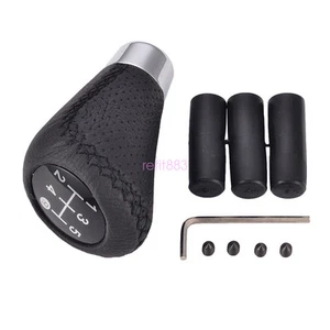 Black Leather 5 Speed Car Aluminum Manual Gear Stick Shift Knobs Boots Shifter - Imagen 1 de 8