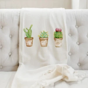 Handmade Watercolor Cactus Throw Blanket - Picture 1 of 3