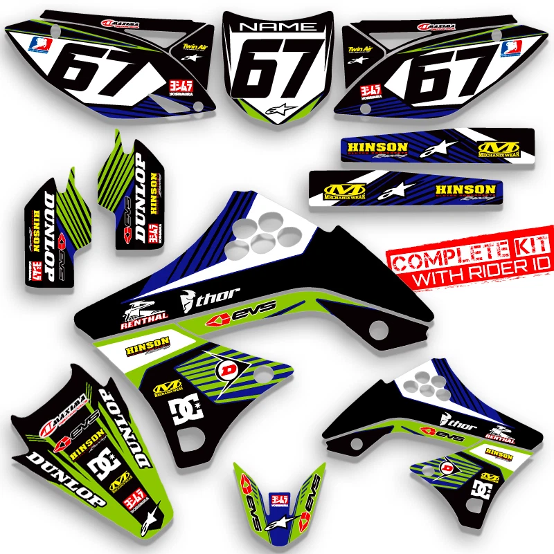 KIT DE GRÁFICOS KAWASAKI KLX 140 2008 - 2014 2015 2016 2017 RIDGLINE: AZUL/VERDE Foto 1 de 4