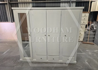 HANDMADE AYLESBURY QUAD 3 DRAWER MIRRORED SHELVED WARDROBE WHITE (NOT FLATPACKED - Image 1 of 4