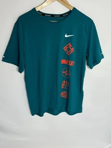 Nike T-shirt Miler Wild Run Dri Fit Running Tee | Men's | Green/Orange | Medium - Picture 1 of 14