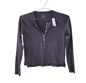 New AERIE XS University Grey Long Sleeve Cropped Henley Top Women - Picture 1 of 10