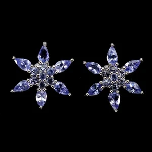 925 Sterling Silver Earrings Pear Tanzanite 5x3mm Natural Gemstone Jewelry - Picture 1 of 13