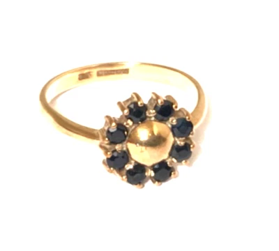 Vintage 9ct Gold Sapphire Ring Domed Centre Size P+ Hallmarked 1988 2.8g - Image 1 of 4