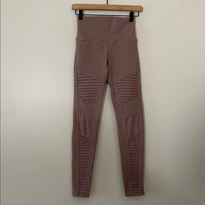 Alo Yoga High-Waist Moto Leggings Ribbed Mesh Paneling Mauve Size Small - Picture 1 of 11