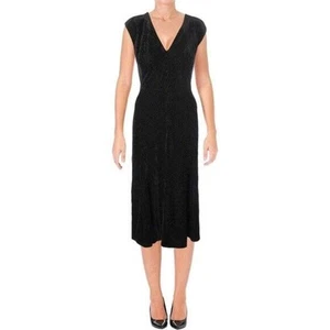 Anne Klein schwarz Plissee Maxikleid V-Ausschnitt ärmellos Karriere US 10 - Bild 1 von 7