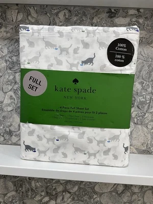 Juego de sábanas completas Kate Spade New York grises gatos 100 % algodón 4 piezas nuevo Foto 1 de 4