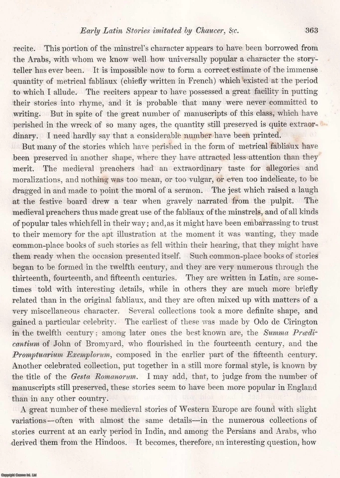 ON SOME EARLY LATIN STORIES, IMITATED AT A LATER PERIOD BY CHAUCER AND SHAKESPEA - Image 1 of 1