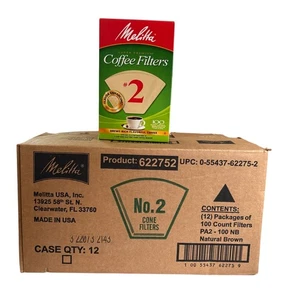 Melitta Super Premium #2 Natural Brown Cone Coffee Filters, 12 Packs of 100 - Picture 1 of 4