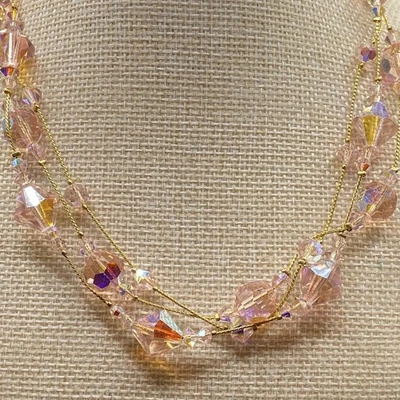 Dabby Reid Pink AB Crystal Necklace Layered Signed - Image 1 of 4