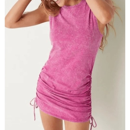 UNDERCOVER Abito tubino ROSA Victoria’s Secret increspato laterale lavaggio acido XS