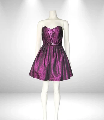 Y2K Betsey Johnson Strapless Plum Party Dress Sequins Mini Prom Party  XS / 2 - Image 1 of 4