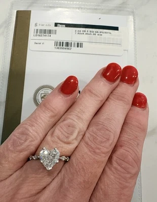 2.04 CT GIA Certified Natural Heart Diamond Color Grade F Clarity SI2 Ring - Image 1 of 4
