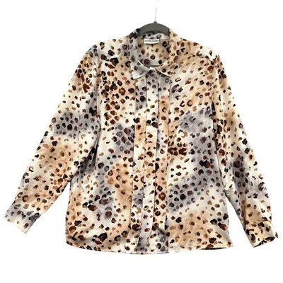 Blusa Top Estampado Guepardo De Colección 14 Negocios Carrera Fiesta Botón Animal Años 90 Mafia Esposa Foto 1 de 4
