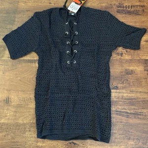 Vtg Men’s Stud Sportsgear Knit Crochet Shirt Black Australia Sz Small NOS - Picture 1 of 5