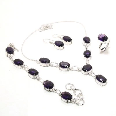 Afrikanischer Amethyst Edelstein Schmuck Set Handarbeit Hochzeit Geschenk Hal... - Bild 1 von 4