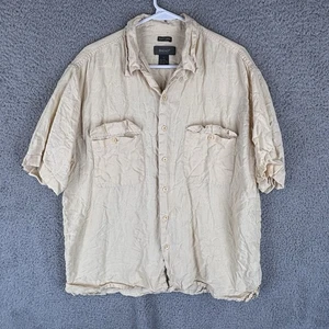 Bruno Mens Linen Shirt Large Beige Short Sleeve Loop Collar Beach Pockets Soft - Picture 1 of 5