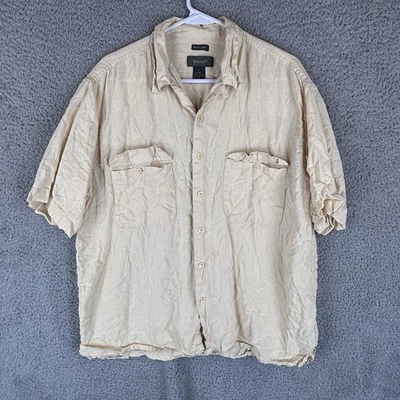 Bruno Mens Linen Shirt Large Beige Short Sleeve Loop Collar Beach Pockets Soft - Image 1 of 4