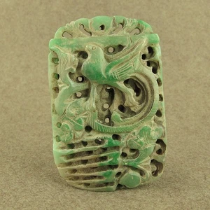 Colgante Cintura Fénix Tallado en Jadeíta Antigua Verde Dinastía Qing China - Imagen 1 de 7