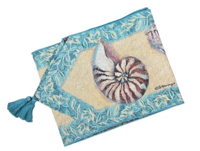 Susan Winget Costal Blues Table Runner Tapestry 13 x 72 in Seashells - Image 1 of 4