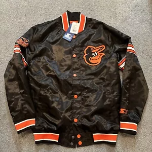 Baltimore Orioles Starter Black Satin Button Up Jacket Medium LS350215 - Picture 1 of 13