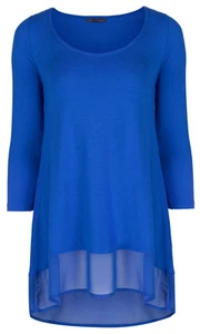 New Sapphire Blue Top Womens Chiffon Hem Long Sleeve Blouse Ex Famous Store - Picture 1 of 4