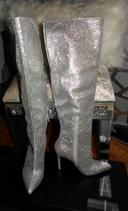 INC. SAVERIA SPARKLY BLING SILVER RHINESTONE OVER THE KNEE HEEL BOOTS (SZ: 5.5M) - Picture 1 of 6