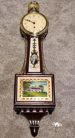 Antique 1930 WALTHAM George Washington Mt Vernon 8 Day Mahogany Banjo Wall Clock Cover