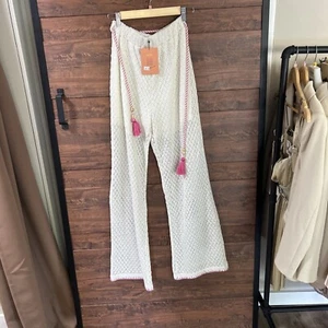 Ivory Crochet Pants With Tassels Rope Belt Size Medium - Picture 1 of 6