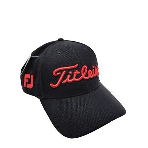 Titleist Embroidered Men's M/L 'PRO-V1' 'FJ' Tour Performance Golf Hat Black/Red