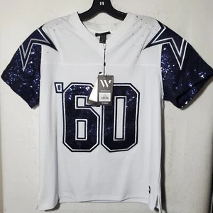 Dallas Cowboys Shirt Damen Small Pailletten Shirt weiß The Wild Collective Neu mit Etikett - Bild 1 von 18