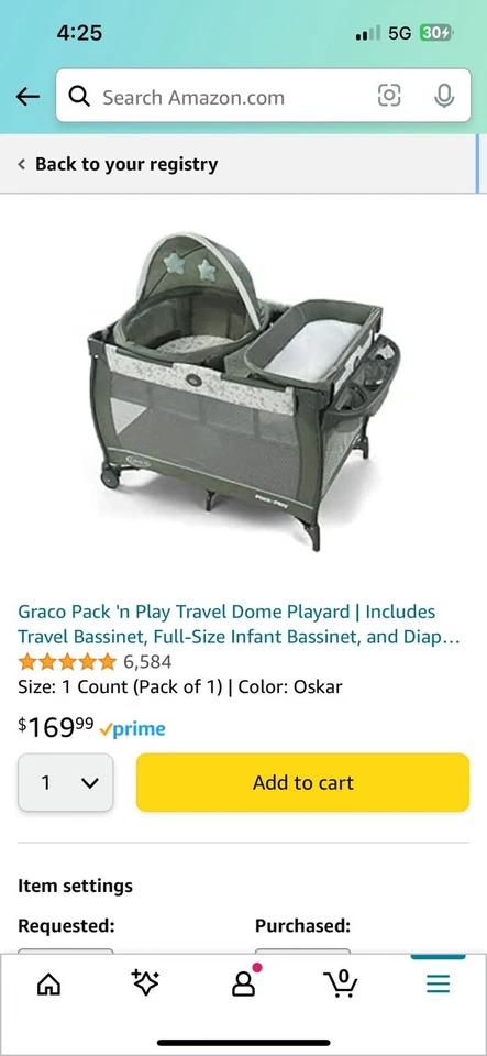 Graco 2109198 Pack N Play Travel Dome Playard W Full Size Infant Bassinet Oskar - Image 1 of 1