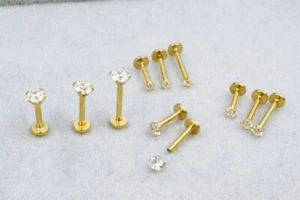 50PCS 16G CZ Labret Lip Piercing Monroe Bar Ear Helix Tragus Cartilage Gold  - Picture 1 of 7