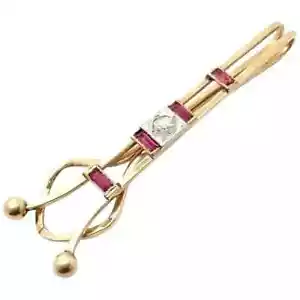Vintage 1.00Ct Lab-Created Ruby Round Men's Money Tie Pin 14K Yellow Gold Plated - Picture 1 of 5