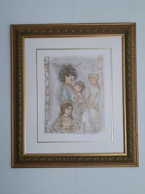 Litografía firmada y numerada de madre e hijos por Edna Hibel Foto 1 de 4