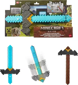 Minecraft Sword & Pickaxe 2-in-1 Toy Button-Activated Click and Switch Role-Play - Picture 1 of 6