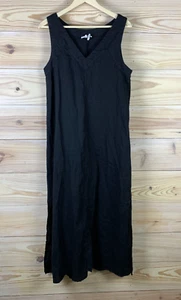 Vestido de lino DKNY mediano maxi cuello en V sin mangas negro Lagenlook - Imagen 1 de 15
