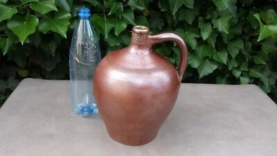 Ancienne superbe grosse cruche de 5 litres en grès vernissé avec 1 anse. - Photo 1/4