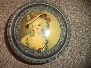 VINTAGE Messing-Bronze runde Puderdose 20er Jahre Jugendstil mit Glaseinsatz - Bild 1 von 7