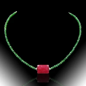BAILYSBEADS edle Smaragd-Kette Halskette mit Rubin Rechteck neu M77 - Bild 1 von 3