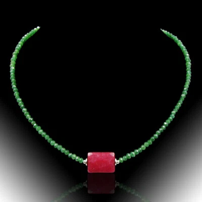 BAILYSBEADS edle Smaragd-Kette Halskette mit Rubin Rechteck neu M77 - Bild 1 von 3