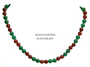 Collier De Agate Rouge Et Vert 8 MM Argent De Loi 925. Neuf - Bild 1 von 3