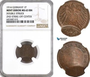AH312, Germany, Wilhelm II, 1 Pfennig 1914, Mint Error, NGC MS63BN - Picture 1 of 1
