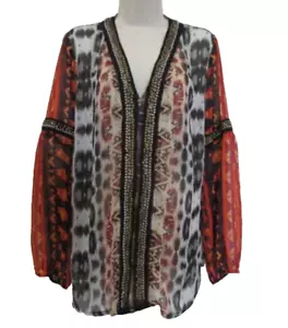 Blusa donna V Cristina XL boho marrone ruggine e collo perline multicolore - Foto 1 di 7