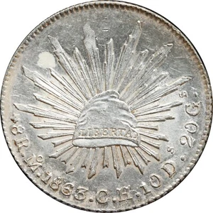 Mexico 8 Reales Mo 1863 C.H. Mexico Mint. KM# 377.10 - Picture 1 of 2