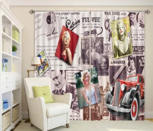 Marilyn Monroe Red Car 3D Curtain Blockout Photo Printing Curtains Drape Fabric - Foto 1 di 12