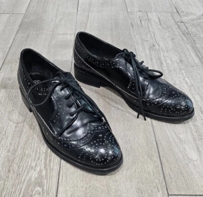 JEFFREY CAMPBELL Townsend Black Leather Wingtip Oxfords 7.5M - Image 1 of 4