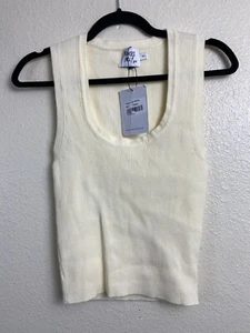 New Princess Polly Women Ribbed Knit Tank Issues Top Size M /L Y2K Yellow Ivory - Foto 1 di 13