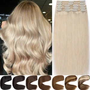 8pcs Thick Remy Human Hair Clip in Real Hair Extension Full Head Double Weft HOT - Picture 1 of 47
