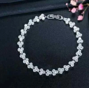 9Ct Lab Created VVS1 Diamond 3 Stone Mickey Mouse Bracelet 14k White Gold Plated - Picture 1 of 3